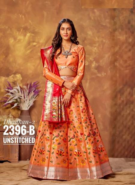Orange Colour Latest Exclusive Wedding Wear Silk Printed Designer Lehenga Choli Collection 2396-B